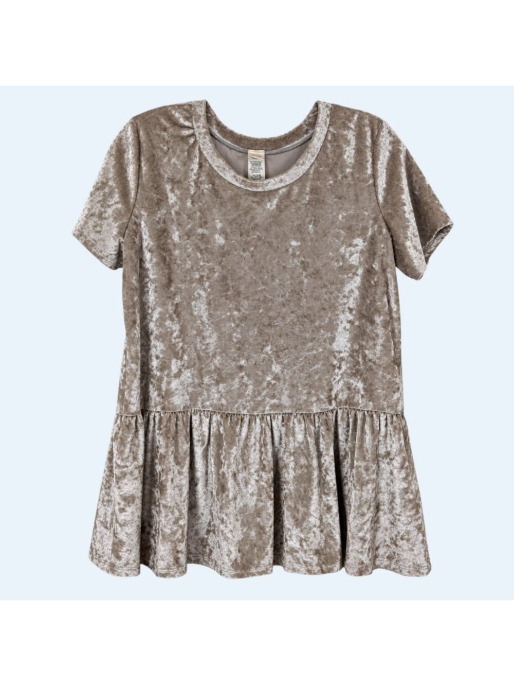 7th Ray Tunic Blouse Womens L Velvet Ruffle Gray Silver Relaxed Fit Cap Sleeve